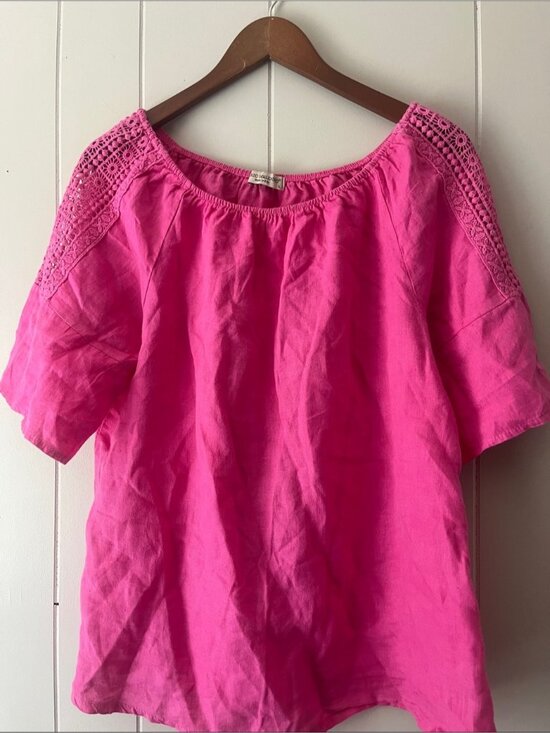 Tops - Women's Pink Crochet Shoulder Top